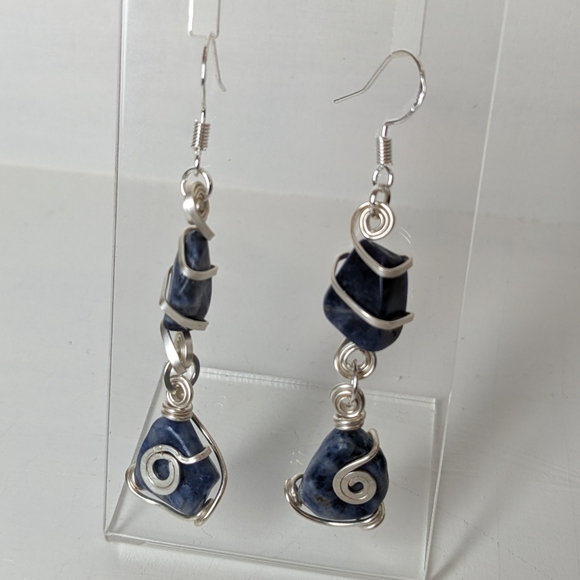 💙SOLD💙Sodalite Crystals Silver Earrings Handmade Crystal Jewelry Unique Cute - Picture 4 of 6